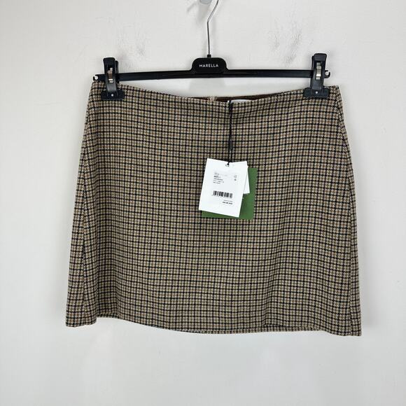 Marella Whisky Wool Mini Skirt Houndstooth Brown Preppy Retro Classic US 10 NWT - Picture 5 of 11